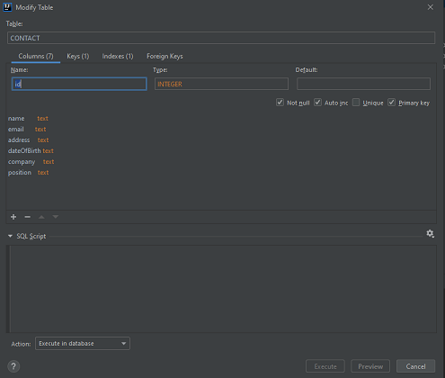 intellij database - modify table