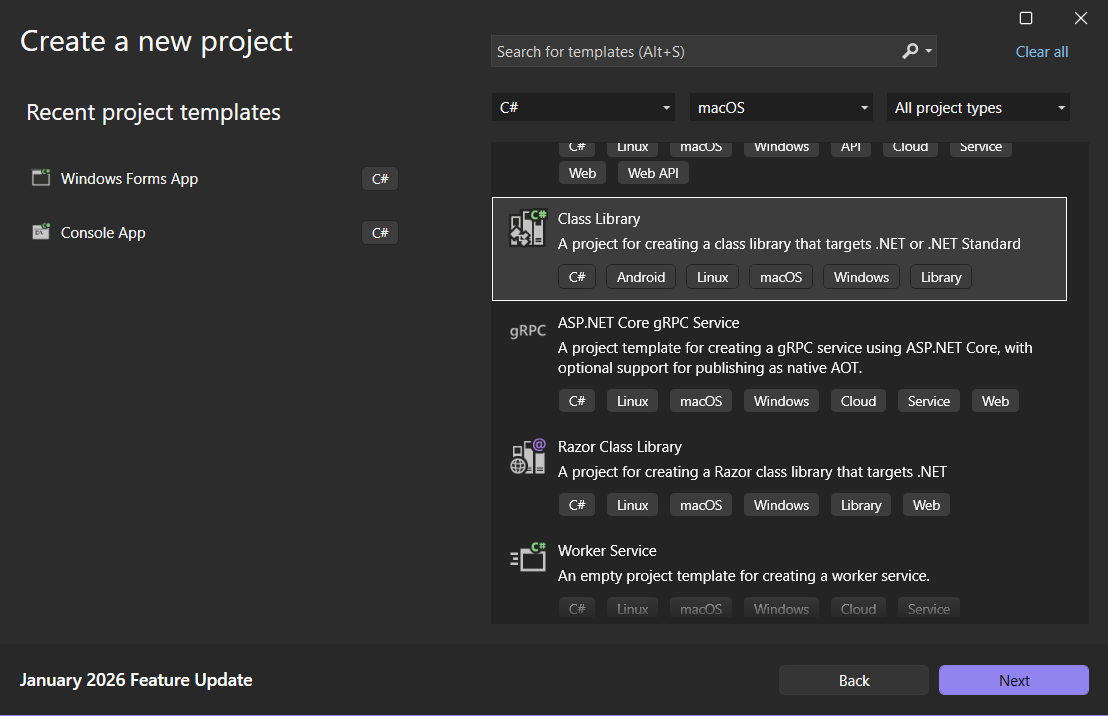 Create a new Class Library