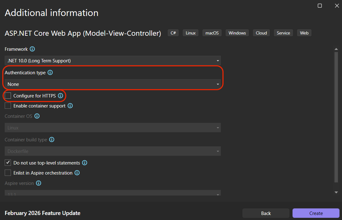 ASP.NET project properties